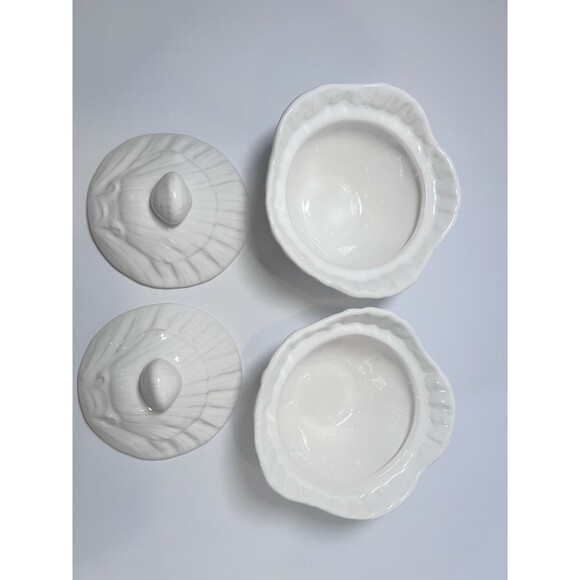 VTG OLFAIRE Portugal White Ceramic Shell Lidded Bowls Set Of 2- Coastal‎ Cottage - Picture 4 of 15